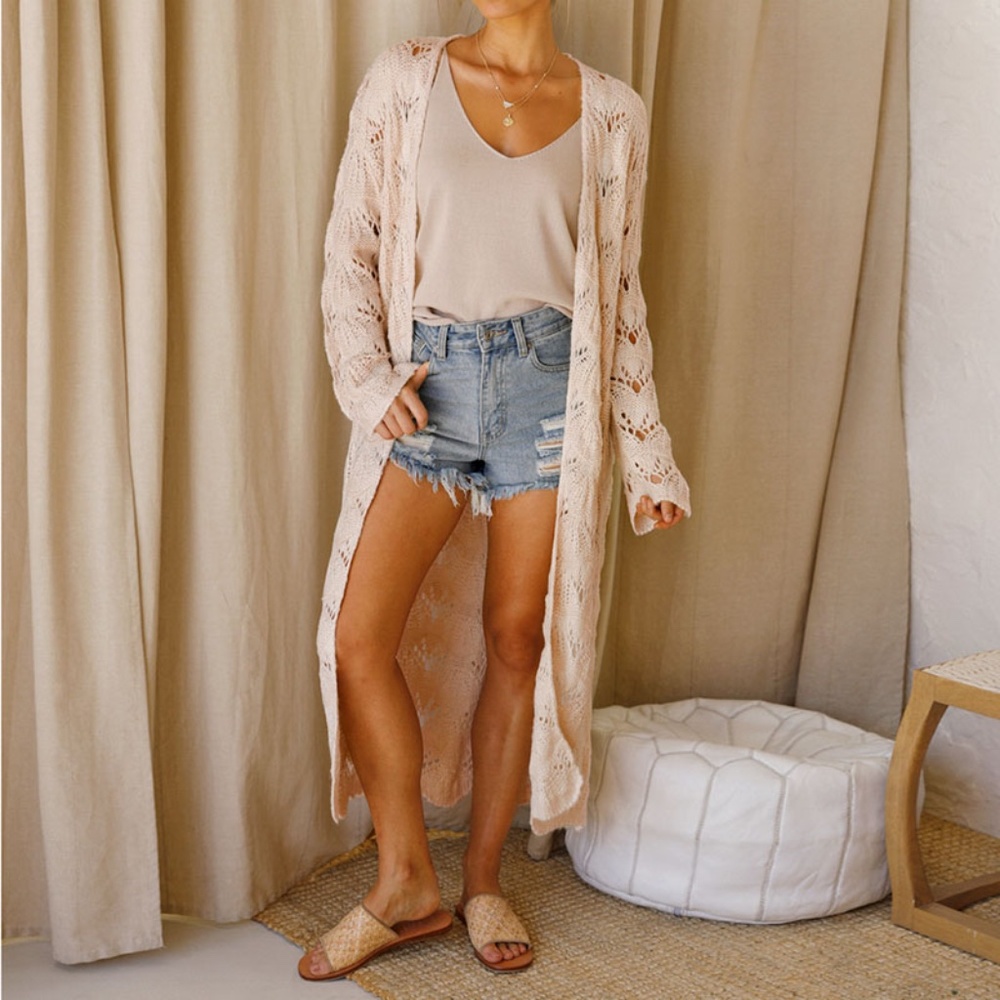 Hollow Out Textured Long Open Cardigan - Picture 4 of 14